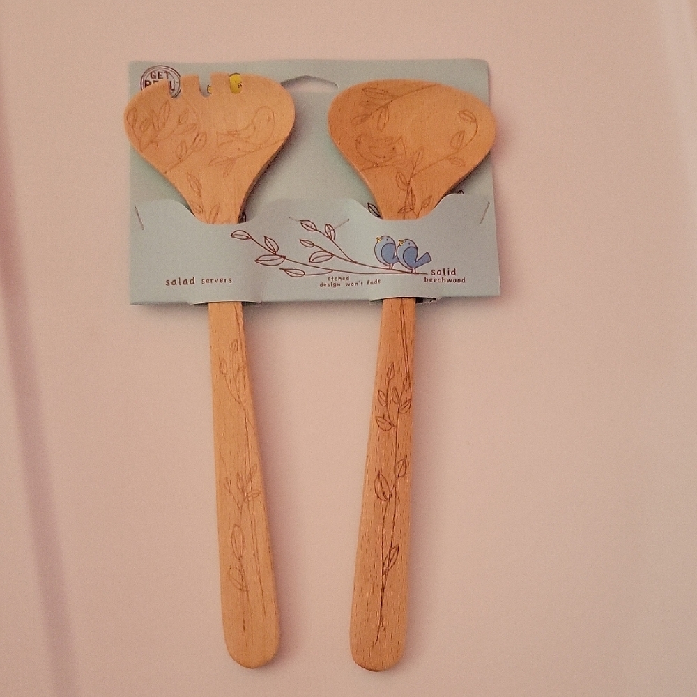 Wooden Salad Servers with Leaf Design
